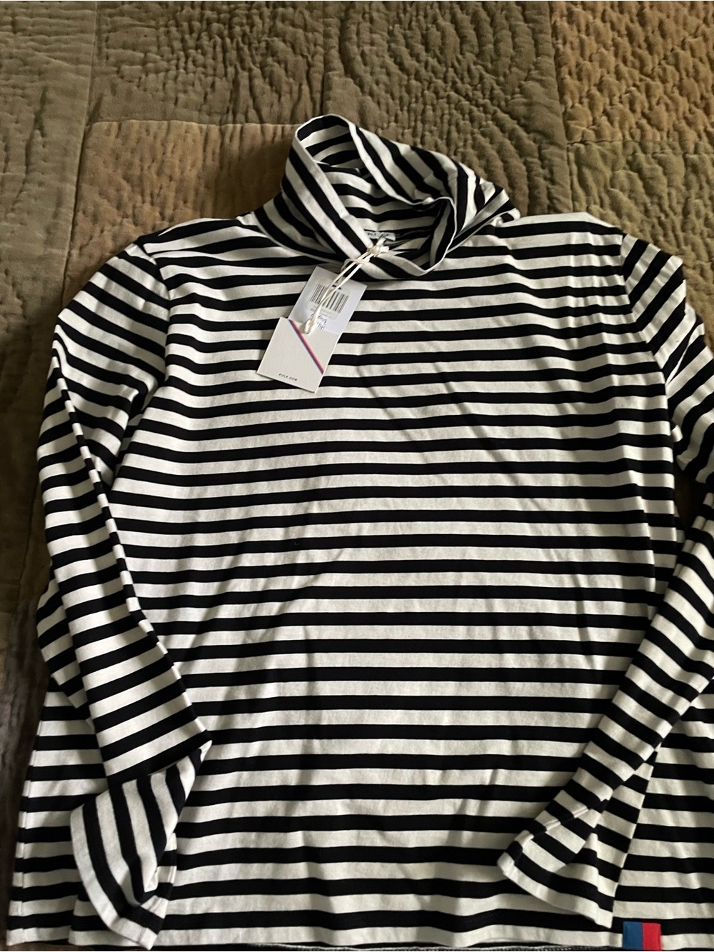 Kule The Turtleneck Striped Black Cream Turtleneck Long Sleeve Top Large